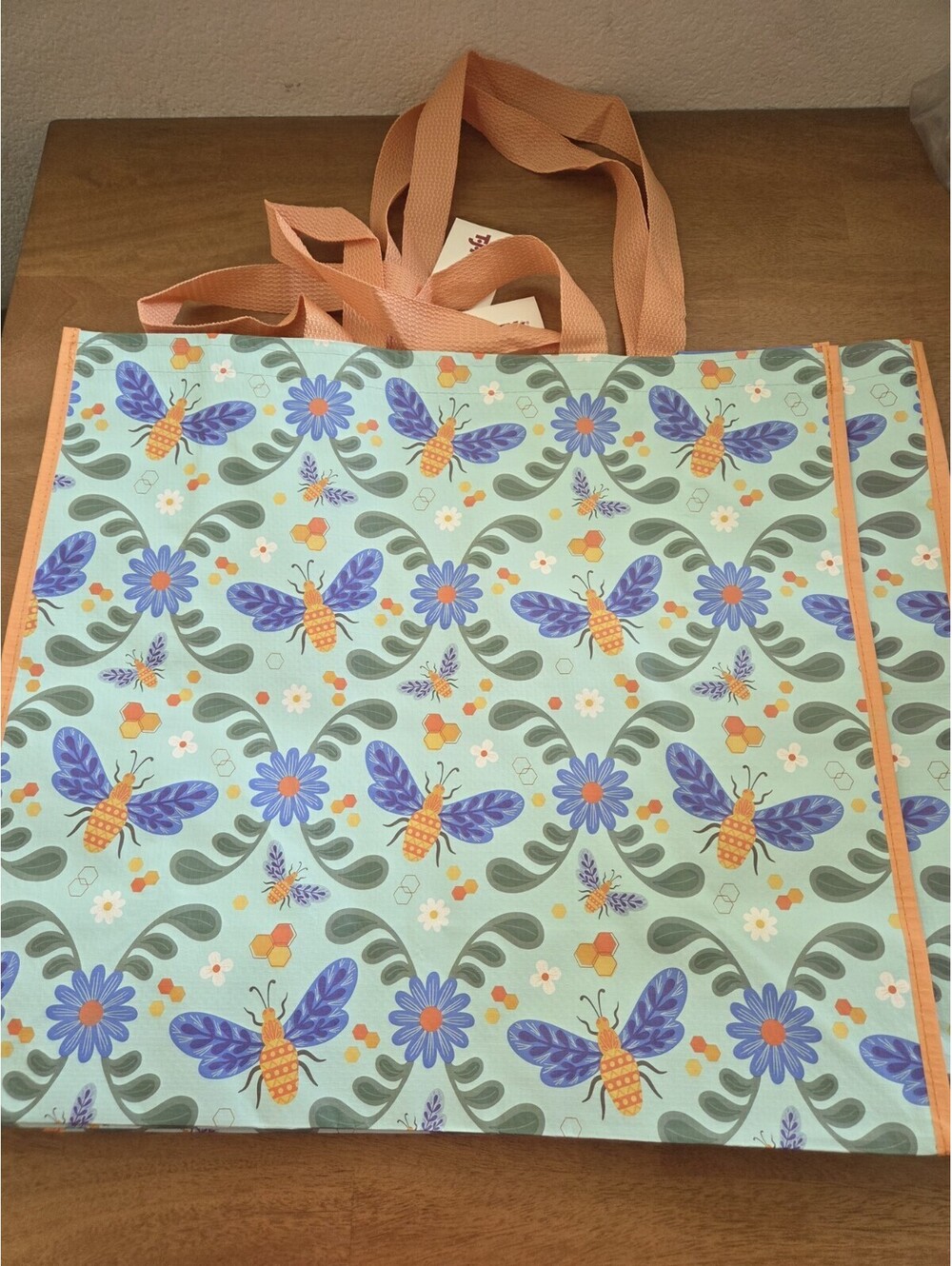 2 TJ Maxx Reusable Shopping Tote Bags Bee Floral Eco Grocery Bags